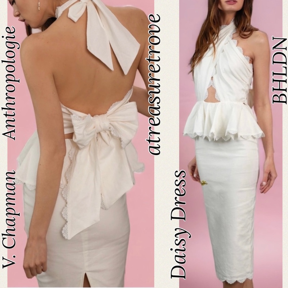 V. Chapman x BHLDN Anthropologie Daisy 0/XS Off White Halter Peplum Lace Bridal